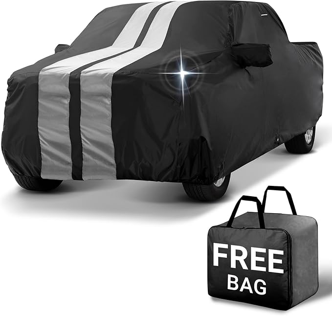 iCarCover Premium Truck Cover for 2006-2026 Honda Ridgeline Crew Cab, 5.3 ft. Short Bed Heavy Duty Waterproof All Weather Automobiles Custom Fit Exterior UV Snow Rain Protection (Stripe - Black/Gray)