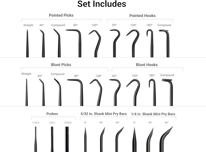 TEKTON Pick, Hook, Probe, and Mini Pry Bar Set (27-Piece) | LVR10006 | Made in USA