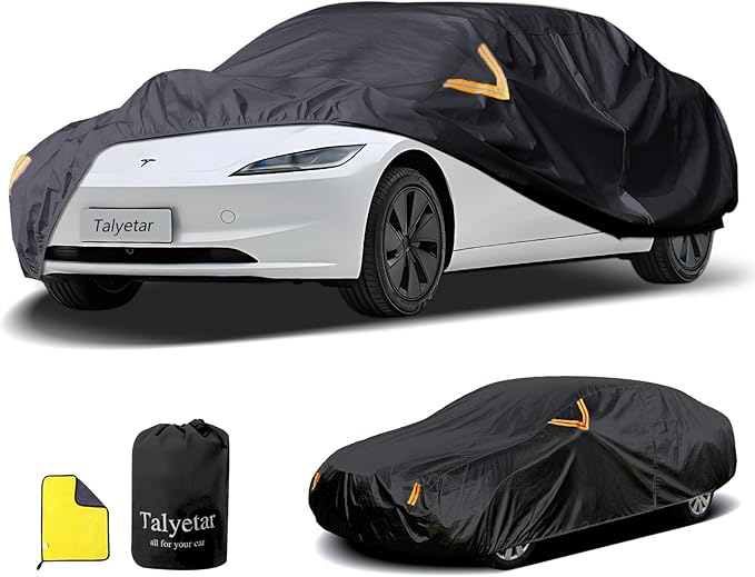 Car Cover Waterproof All Weather fit for Tesla Model 3,Heavy Duty Outdoor Cover with Driver Side Zipper & 3 Windproof Straps – Sun,Rain,Snow,Frost,Dust Resistant