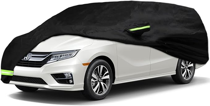 YIXIN Waterproof Car Cover Cover for 2005-2026 Honda Odyssey Minivan 190T Custom Fits 100% Water Resistant Wind Belt and Single Door Zipper, Up to 205" L (Black-for Honda Odyssey)