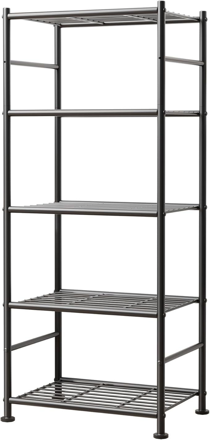 Sakugi 5-Tier Metal Storage Shelves - Slim Shelf Organizer with Reinforced Side Bars, Spacious Storage for Kitchen, Bathroom, and Laundry Room Organization, 18.2" x 12.5" x 57.1", Black