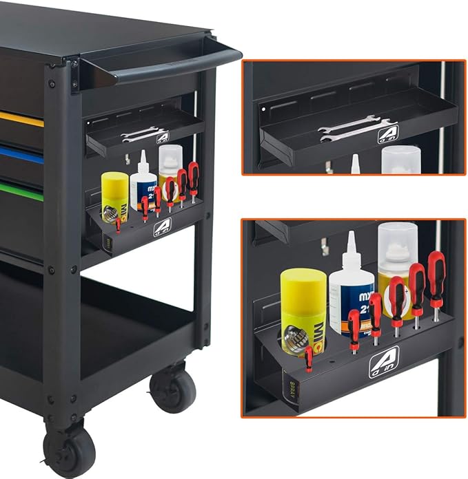 Trayset 4pc Magnetic Toolbox Tray Set, Magnetic Tool Box holder for Cabinet Side Shelf Storage Van Workshop, Tool Trays, Paper Towel and Spray Can Holder, Black