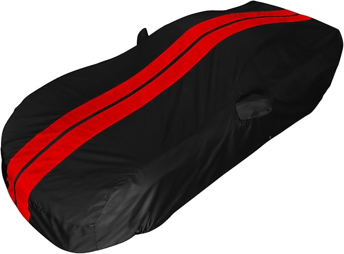 SR1 Performance USA C6 Corvette Car Cover Custom Fit Outdoor/Indoor UV Rain Protection - Ultraguard Plus 300 Denier High End for 2005-2013 C6, Z06, Grand Sport, ZR1 Corvettes (Black with Red Stripes)
