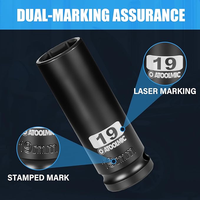 4 PCS Metric Impact Socket Set 1/2" Square Drive,Deep 17mm,19mm,21mm,22mm Allen Sockets,CR-MO Alloy Steel,6 Point Radius Corner Design,Rugged Construction,With Storage Red Case