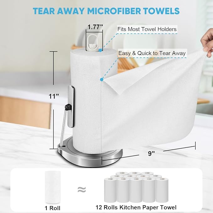 AIDEA Microfiber Cleaning Cloth Roll, Shop Towels 165 Sheets(3 Roll), Tear Away Reusable Paper Towels, White Rags for Bars, Cleaning Rags for Automotive, Mechanic, Workshops, House, 11×9"
