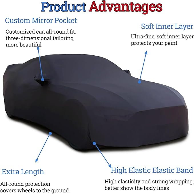 Indoor Car Cover Custom Fit for 1994-2023 Ford Mustang Luxurious Soft Stretch Satin Car Cover Breathable Dust-Proof for Underground Garage, Car Show