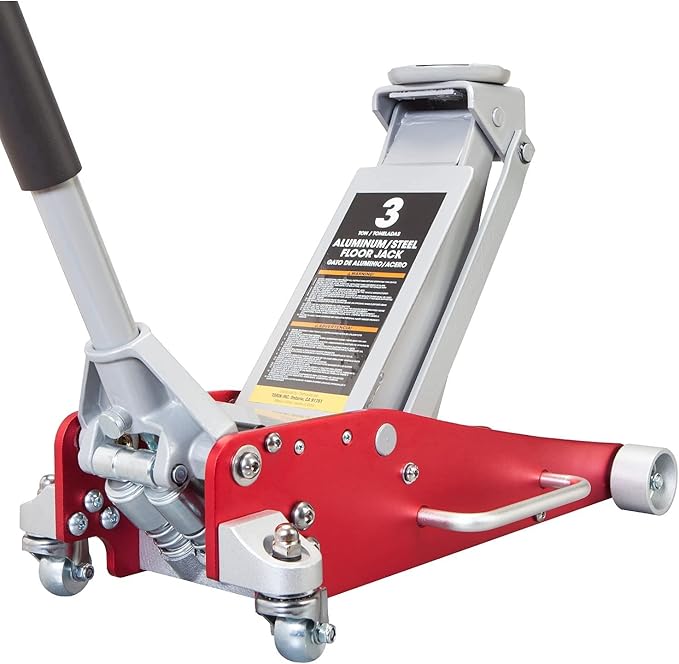 Torin 2.5 Ton Low Profile Aluminum/Steel Racing Floor Jack with Dual Piston Quick Lift Pump, 5521 lb Capacity, Lift Range 3.94"-18.31", SUV & Truck Compatible, Red