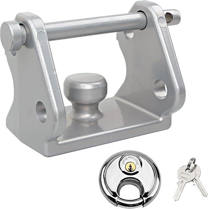 HQPASFY Trailer Hitch Lock with Keyed Padlock, Trailer Coupler Lock with Pin, Coupler Lock Model Tl-33 Trailer Lock,Fits Over 2" to 2-5/16" Couplers - Silver