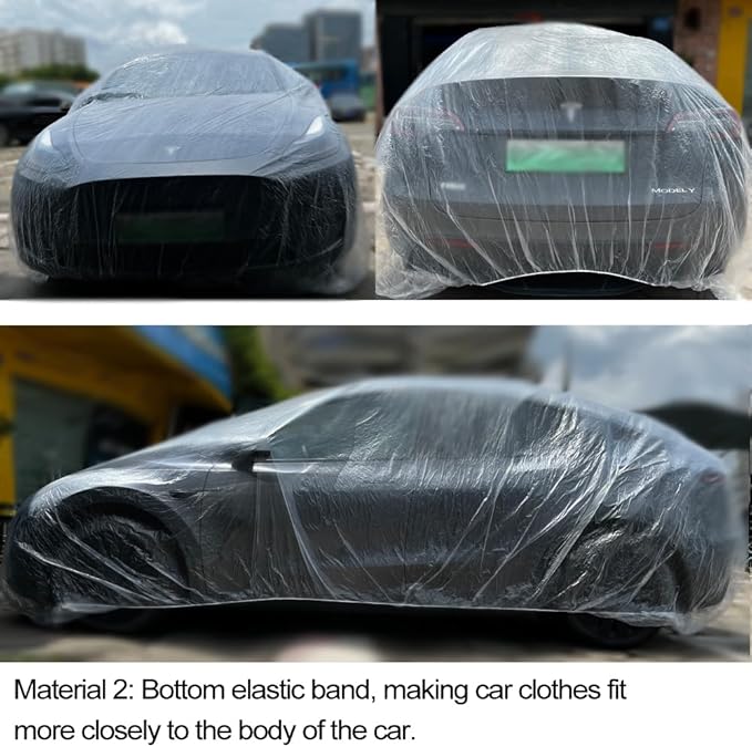 4 Packs Disposable Car Cover Clear Plastic Car Cover Universal Rain Dust Garage Cover with Elastic Band Medium (12.4 FT x 21.6 FT)