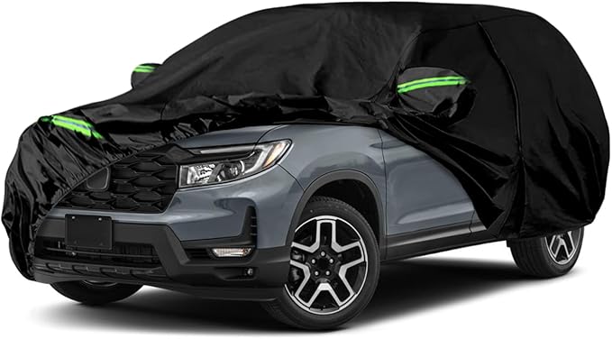 Waterproof Car Cover Compatible with Honda Passport 2019-2025, Black 210T Inside Cotton Cover with Door Zippers for Snow Rain Dust Outdoor Protection