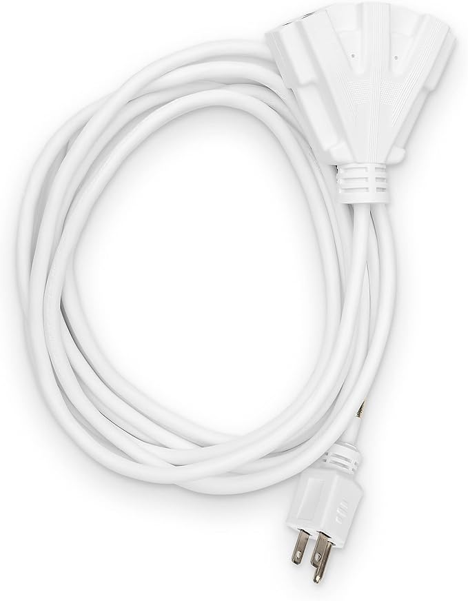 Holiday Lighting Outlet 15-Foot White Extension Cord, 3-Prong Indoor & Outdoor Splitter, Perfect for Landscape Lighting