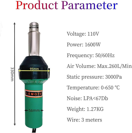 110V Hot Air Gun Welding Torch 1600W Heat Gun Plastic Welder Roofing Welder Kits (6sets)