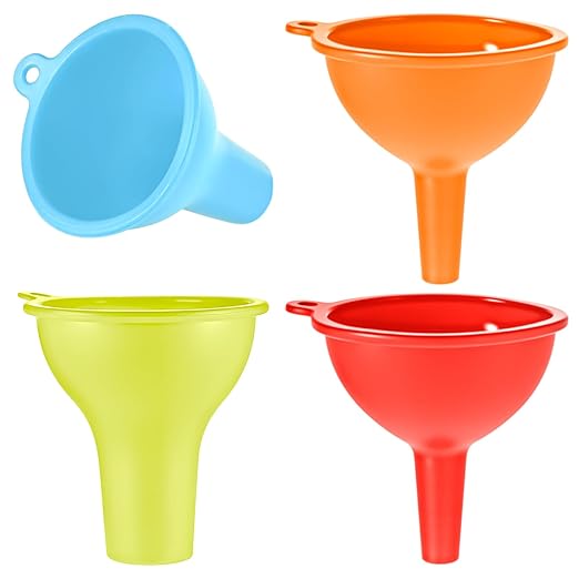 4 PCS Kitchen Silicone Funnel, 4 Colors Kitchen Funnel Set Wide Mouth Funnels for Filling Bottles Small Canning Funnels for Daily Cooking and Water Liquid Oil or Powder Transfer