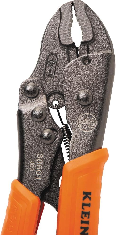 Klein Tools 38601 Curved Jaw Locking Pliers with Quick Release Handles, Intuitive Thumb Knob, High Torque, Mole Grips for Clamping and Gripping, 7-Inch