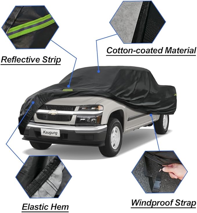 Kaugung Waterproof Truck Cover Fit Chevy Colorado from 2004 to 2012 (Crew Cab/Regular Cab/Extended Cab), Heavyduty Full Pickup Cover All Weather Protection.(from US Warehouse, Arrive Within 3-7 Days)