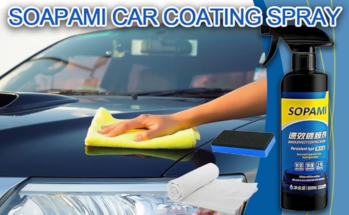 Sopami Car Coating Spray, Quick Effect Coating Agent - 33.8 FL OZ Car Scratch Wax Polish Spray Waterless Wash, Quickly Coat Car Wax, Oil Film Emulsion Glass Cleaner with towel for All Car