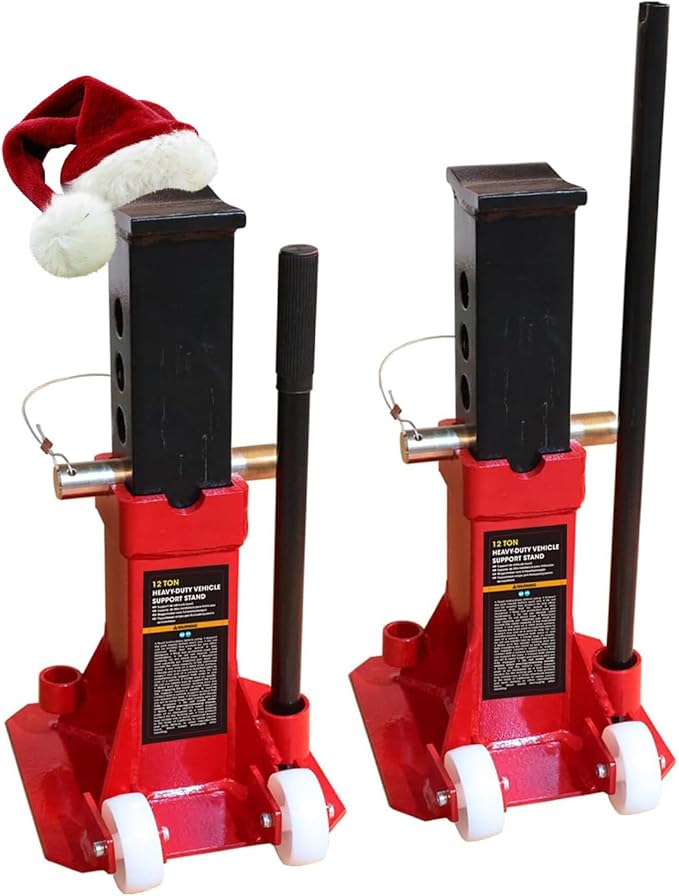 Torin ATZ120006PB Heavy Duty Jack Stands: Pin Style Jack Stand with 2 Casters and Handle, Easily Portable Car Stand for Car SUV, Truck and Pick Up, 12 Ton (24,000 lb) Capacity, Red