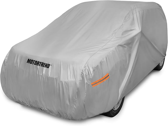 Motor Trend Safeguard Heavy Duty Car Cover for Vans & SUVs - Car Tarp Waterproof All Weather SUV, Sun Protection, UV Rain Snow Winter, Outdoor Reflective - Up to 200" Length