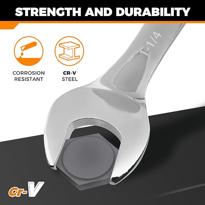 Large Wrench Set with Rolling Pouch, SAE, 6-Piece, 15/16″, 1″, 1-1/16″, 1-1/8″, 1-3/16″, 1-1/4″, 12 Point, Chrome Vanadium Steel