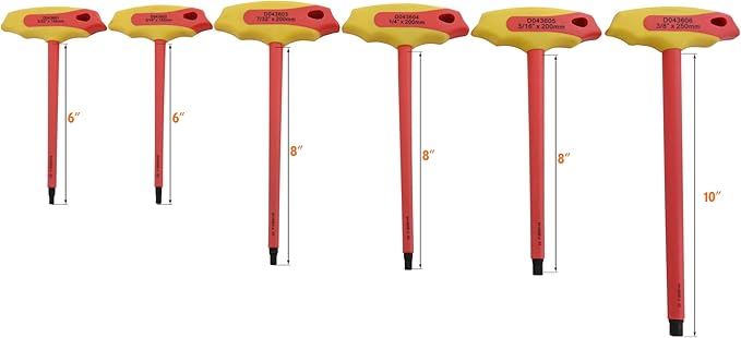 Dynamic Tools 6 Pc Insulated SAE T-Handle Hex Key Set, Insulated Tools For Electrical Work, Hex Keys Individually Certified to 1,000V
