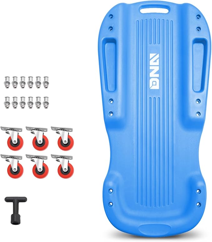 DNA Motoring 38 Inches Low Profile Plastic Rolling Garage Shop Floor Creeper with Side Pockets & 6pcs Casters, Blue, TOOLS-00391