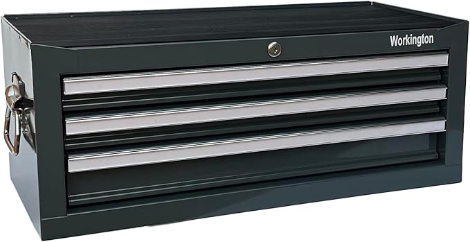 Workington Industrial 3 Drawers Portable Metal Intermediate Box, 26" Middle Tool Chest Cabinet with Ball Bearing Drawer Slides, Steel Tool Storage Box Organizer 4009 Gray