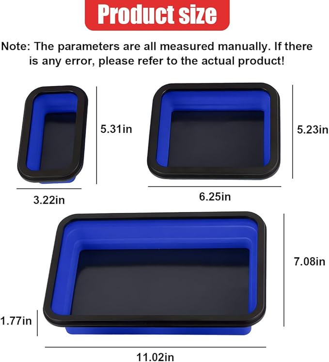 3PCS Collapsible Magnetic Parts Tray Set, Silicone Foldable Magnetic Tool Tray in 3 Different Size for Storage Organizer Screw Bolts Washers Nuts Pins & Other Small Metal Parts (Blue)