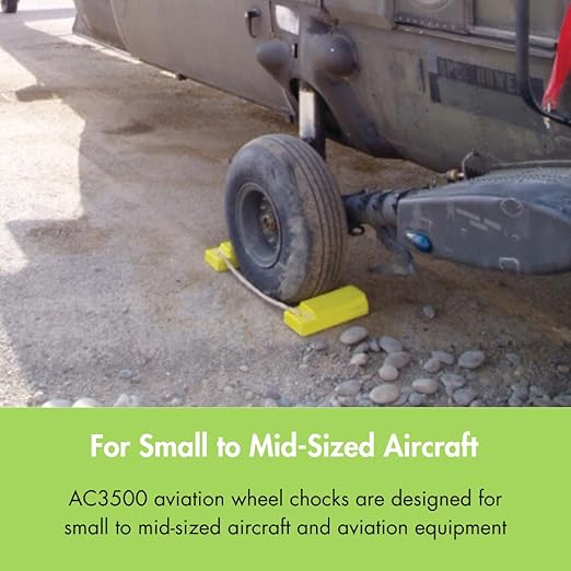 Checkers 15" Airplane Chocks, Aviation Wheel Chocks for Small to Mid-Sized Aircraft, Roped Pair Tire Chock, Durable Lightweight Urethane, Yellow, AC3515-P