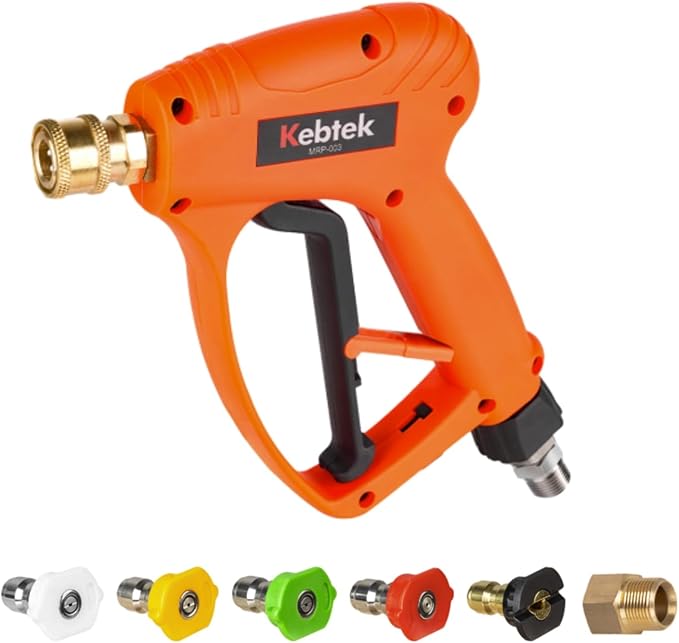 Kebtek Short Handle Pressure Washer Gun Quick Connect, Commercial 5200 PSI /15.8 GPM Power Wash Gun with M22-15mm Coupler 5PCS Nozzle Tips Compatible with Foam Cannon for Car Washing