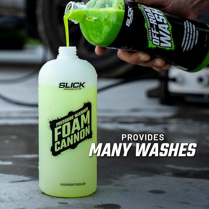 Slick Products Off-Road Wash (64 oz.) + Pressure Washer Foam Cannon Bundle – Super Concentrated ATV, UTV, Dirt Bike, Jeep & Truck Wash Foam Shampoo for Heavy Mud and Dirt