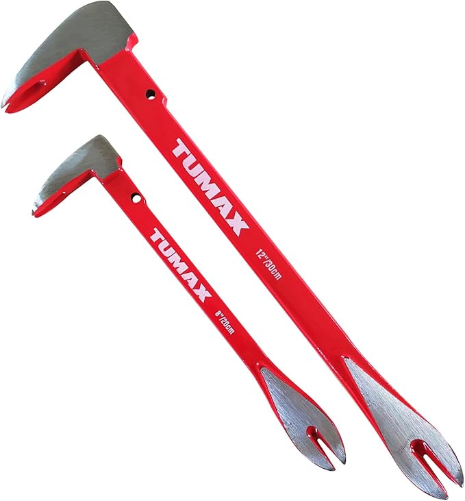 2-Piece Nail Puller Set, 12" Pry Bar, 8" Mini Crowbar with Cats Paw Nail Remover, High Carbon Steel Crowbar Tool for Home Remolding & Woodworking