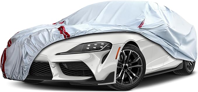 Waterproof Car Covers Replace for 2020-2025 Toyota Supra, 6 Layers All Weather Custom-fit Car Cover with Zipper Door & 18 Ponit Windproof Bands for Snow Rain Dust Hail Protection
