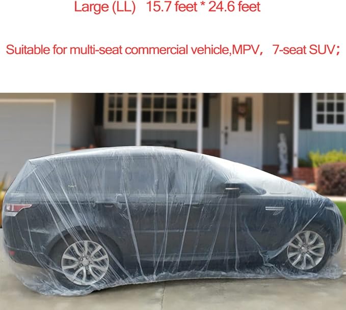 Disposable Car Cover 3 Pack Clear Plastic Car Cover Universal Rain Dust Garage Cover with Elastic Band Medium (15.7' x 24.8')