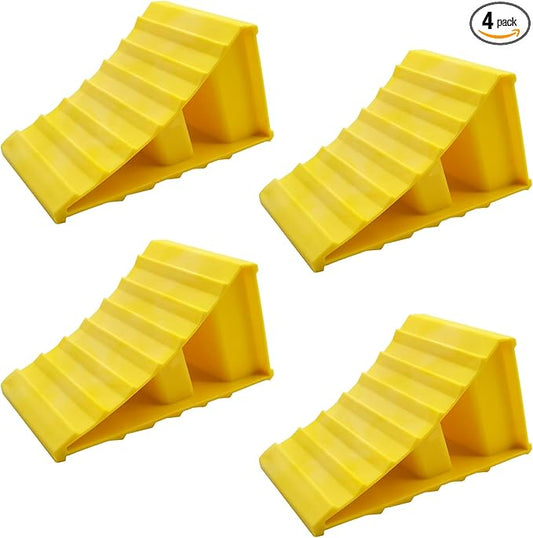 4 Pack Wheel Chocks, Non Slip Base, Tire Chocks，Heavy Duty Safety Wheel Chocks for RV, Trailer - Car Truck Stopper，Helps Keep Your Trailer or RV in Place