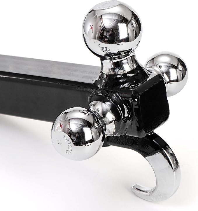Yopay Trailer Hitch Tri-Ball Mount with Hook, Tactical Tow Hook, 3 Ball Truck Hitch, Sizes 1-7/8", 2" and 2-5/16", Fits 2 Inch Hitch Receiver
