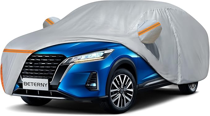 Car Cover for 2016-2025 Nissan Kicks, Waterproof Custom-fit All Weather Sun Rain UV Dust Snow Protection Outdoor Kicks Full Car Cover with Door Zipper and Cotton Lining-Grey
