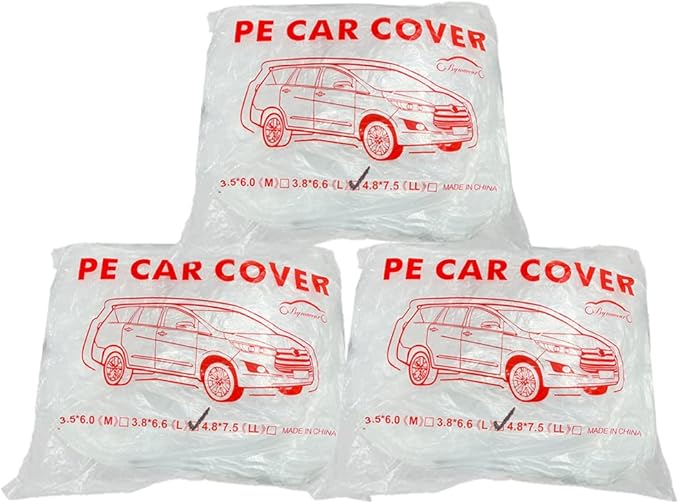 LuliKa 3 Packs Disposable Car Cover Clear Plastic Car Cover Universal Rain Dust Garage Cover with Elastic Band Medium (12.4 FT x 21.6 FT)…
