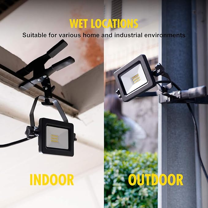 1200 Lumens Portable LED Clamp Work Light with 5ft 120V AC/60Hz Power Plug, Lightweight Design, Suitable for wet location, 10 Watts, 5000K Daylight, ETL Certified