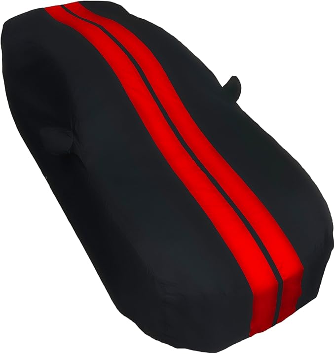 SR1 Performance USA Ultraguard Plus Mustang Car Cover 2005–2026 - Custom Fit Ford Mustang, Water Resistant Breathable 300D, Indoor/Outdoor UV Weather Protection (Black with Red Stripes)