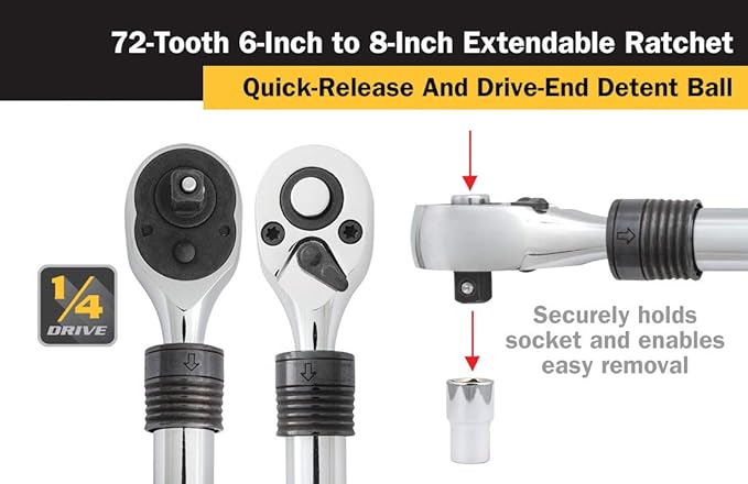 Titan 12075 1/4-Inch Drive x 6 to 8-Inch 72-Tooth Extendable Ratchet