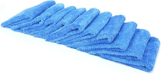 Autofiber Korean Plush Premium Edgeless Microfiber Detailing Towels - Pack of 10, Blue (16 inch x 16 inch)