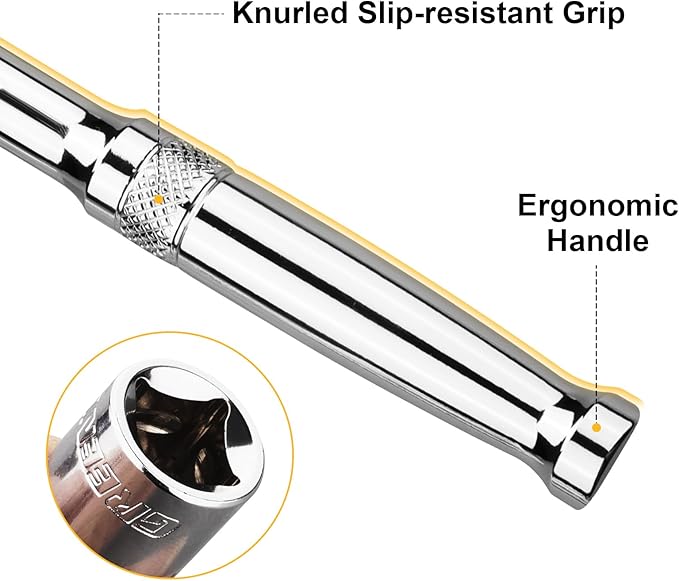 3/8 Ratchet Socket Wrench, 90-Tooth Reversible Mini Ratchet Wrench with Adapter, Quick Release, Full Polished Ratchets, Chrome Alloy Made 3/8 inch Small Socket Wrench Set