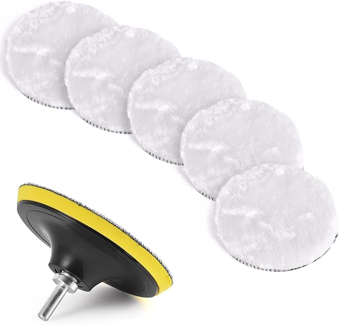 7 Pcs 6 Inch (150 mm) Wool Polishing Buffing Pad Car Polisher Buffer Drill Attachment with M14 Drill Adapter