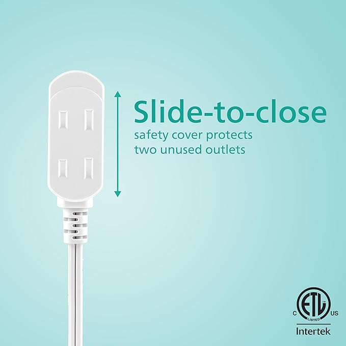 Philips 2-Pack Indoor Extension Cord Power Strip 15 ft, Flat Plug with Multiple Outlets, 2 Prong, White, ETL Listed, SPS3185W/37