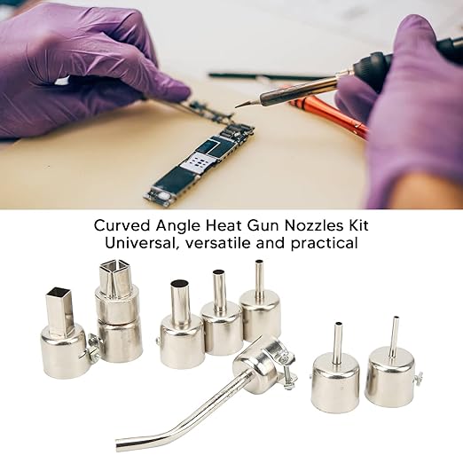 Hot Air Gun Tips, 8Pcs Curved Angle Heat Gun Nozzles Kit Stainless Steel Hot Air Gun Tips Heat Resisting Nozzles Tool for Maintenance Hot