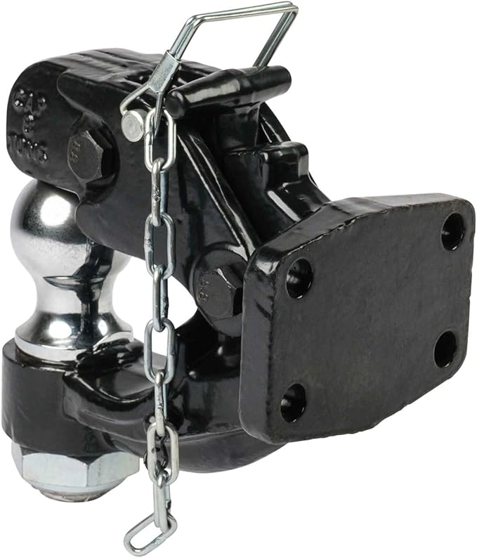 Mytee Products Pintle Hitch with 2 Inch Trailer Ball, 8 Ton Combination Hitch with Mounting Kit | Bolt On Adjustable Pintle Hook Ball Combo - Powder-Coated, Heavy-Duty