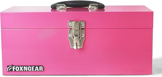 16" Portable Steel Heavy-duty Tool Box 18-Gauge with Metal Latch and Handle Pink