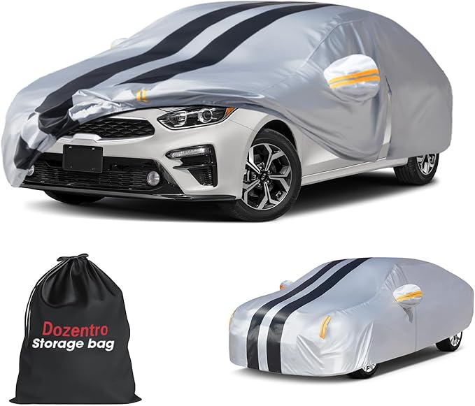 Multi-Layer Car Cover Custom Fit for Kia Forte(2009-2026), 100% Waterproof All Weather for Automobiles, Gift with Towel, Heavy Duty Car Covers for Rain Sun UV Protection with Door Zipper