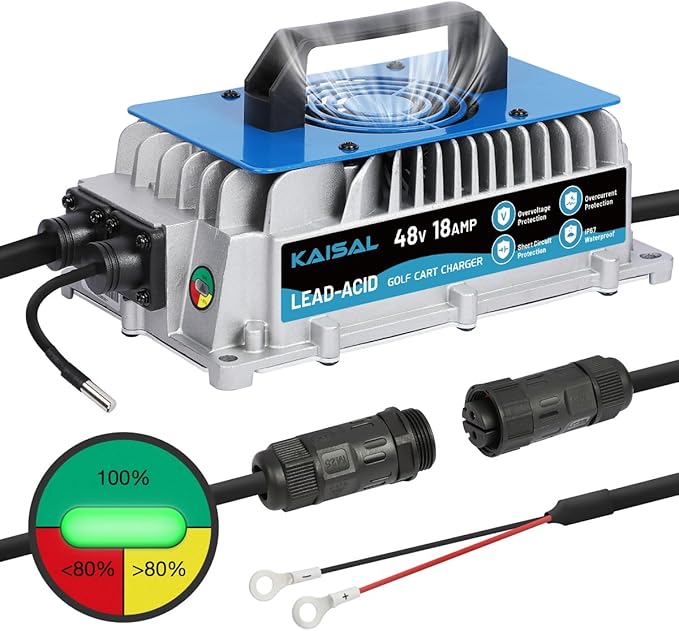 48V 18A Charger 1250W Golf Cart Battery Charger 48 Volt for Club Car/EZGO/Yamaha Onboard Lead-Acid Golf Cart Charger, for 48V Forklift, Lawn Mower, Pallet Jack, Scissor Lifter, Floor Scrubber, Marine