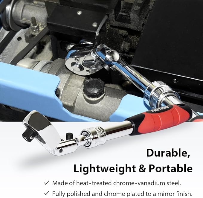 FIRSTINFO F3222NC 3/8-Inch Drive Locking & Flexible Extendable Ratchet Wrench Reversible, Soft-Grip with 72-Tooth Geared Action (Length: 10.2 to 14.1 inches)